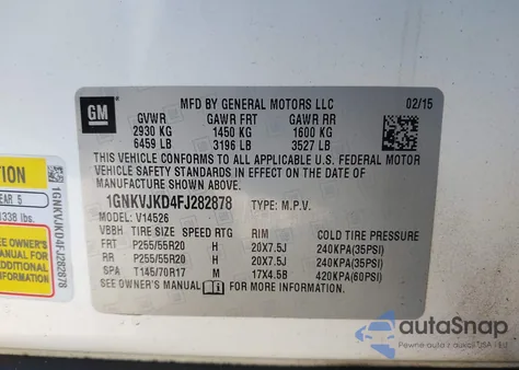 2015 Chevrolet Traverse Ltz из США, поврежденный, VIN 1GNKVJKD4FJ282878